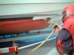 Small boat in for blast cleaning