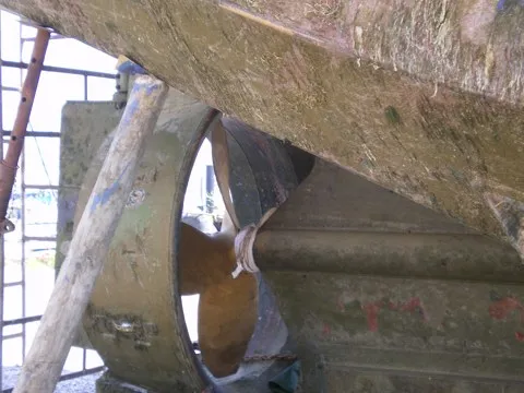 Boat propeller and rudder before blasting