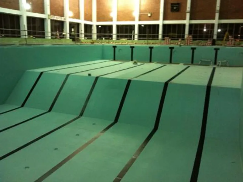 Empty swimming pool after blasting and repaint at North Devon Leisure Centre